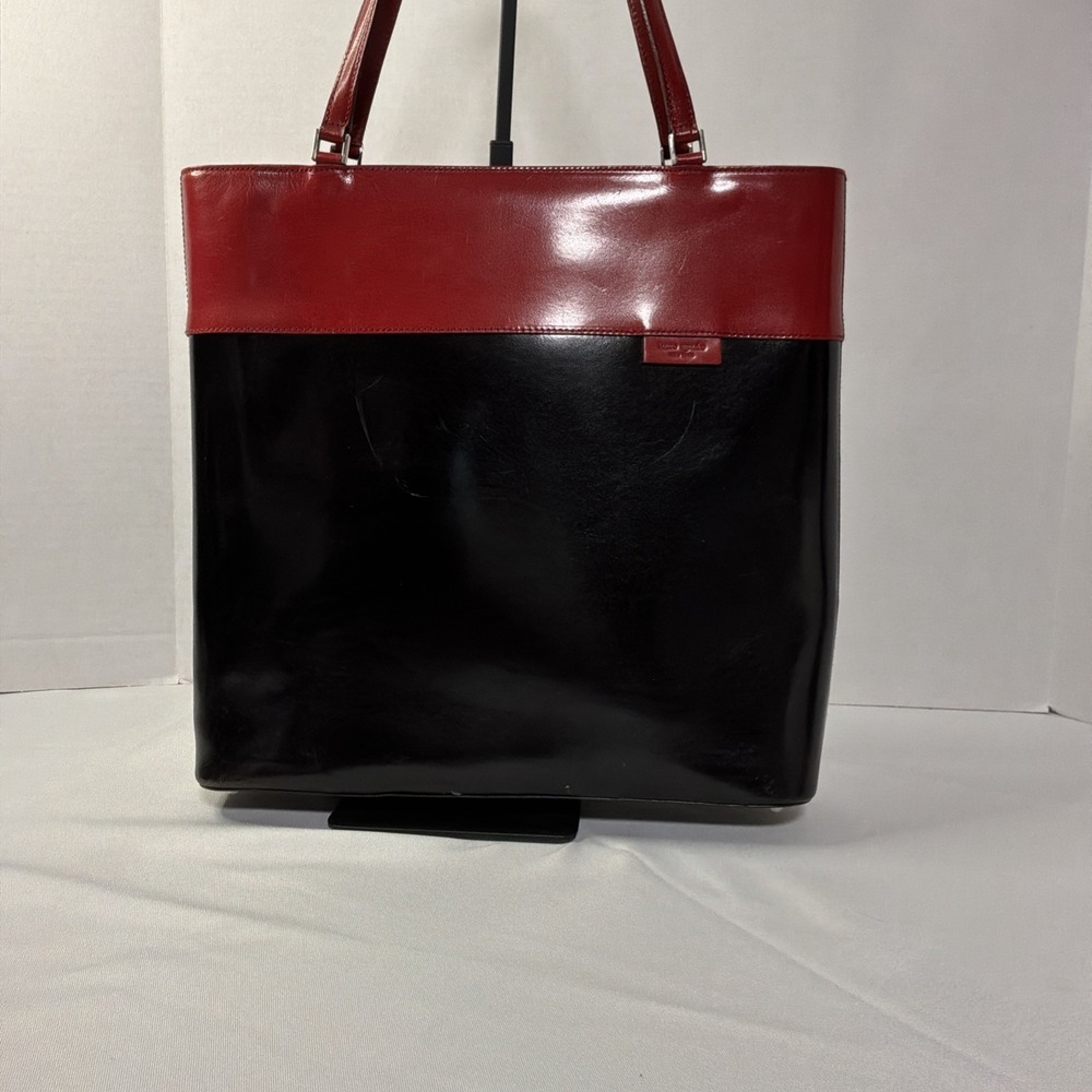 Kate Spade Red Black Colorblock Leather Tote Work Laptop Shoulder Bag Large - Picture 5 of 13